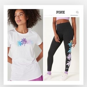 Pink vs black palm shine legging and tee shirt size xl